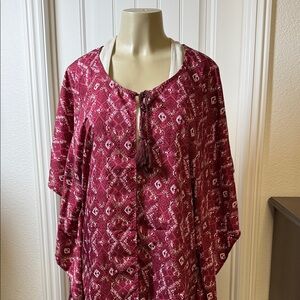 Canyon Sky Boho Kimono Poncho NWT.  Burgundy‎ Southwestern Aztec Print, One Size